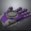 Purple and White Mechanical Glove Design with Circular Component and Segmented Structure 3d model