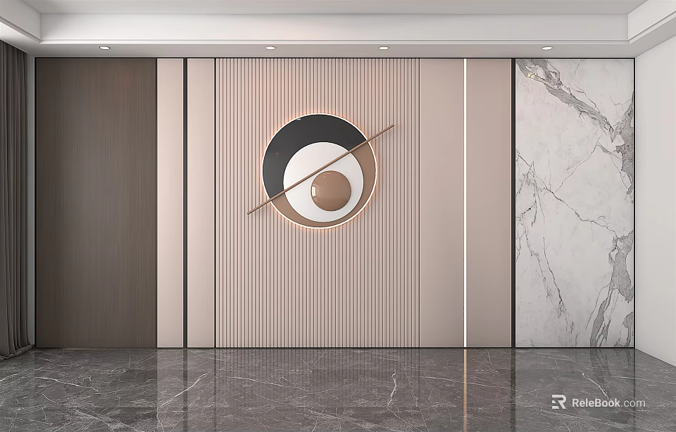 Modern Luxury Sofa Accent Wall With Geometric Decor And Marble Panel 3d model 