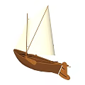 Wooden Sailboat Model With White Canvas Sail And Brown Hull Design