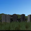 Modern Residential Buildings With High Rise Low Rise Structures Green Trees And Blue Sky