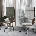 Comfortable Modern Green and Gray Office Chairs with Wooden Armrests Metal Base and Wheels