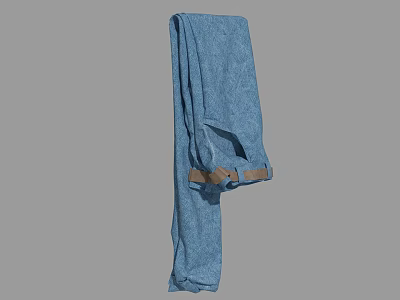 Stylish Blue Denim Pants with Brown Belt and Casual Design 3d model