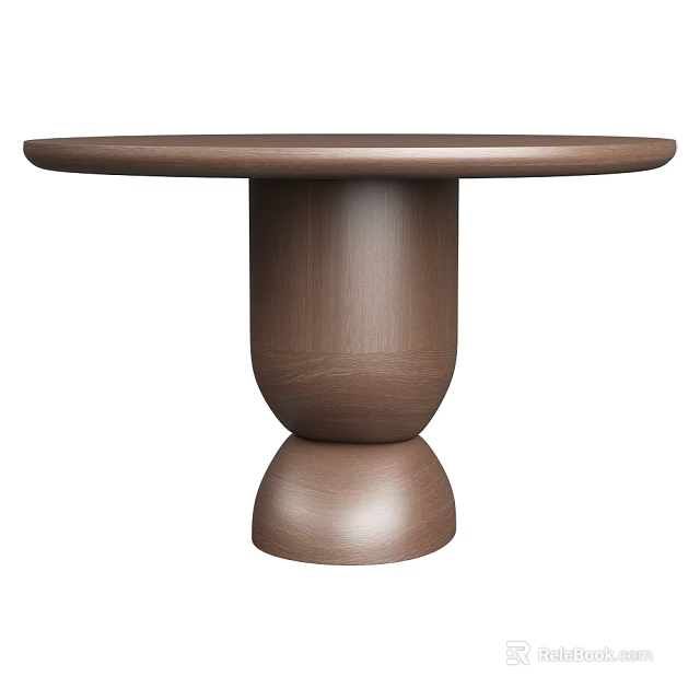 Round Brown Wooden Dining Table With Modern Minimalist Unique Base Design 3d model