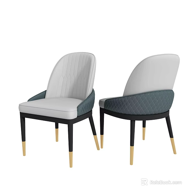 Modern Elegant Dining Chairs With Quilted Back White Cushion And Gold Accent Legs 3d model 