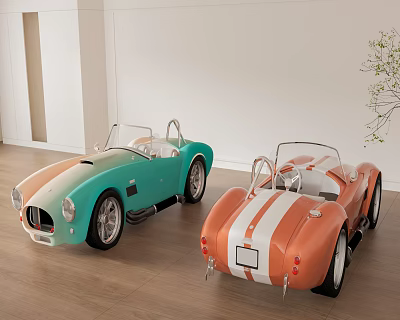 Two Colorful Retro Electric Toy Cars In Indoor Space 3d model