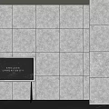 Gray Textured Square Tiled Background Wall With Black Display Board Stand 3d model
