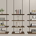 Modern Wooden Shelving Units With Books Potted Plant Vintage Radio Clock And Decorative Items