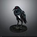 Cybernetic Crow Character With Red Glowing Eyes Metallic Body And Silver Base