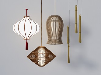 New Chinese Chandelier Rattan Chandelier 3d model