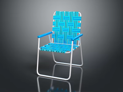 Stylish Blue White Folding Chair With Woven Pattern Metal Frame And Armrests 3d model