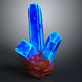 Blue Crystal Cluster With Red Rock Base And Glowing Blue Edges 3d model