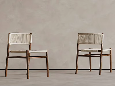 Pair of Modern Wooden Frame Chairs With White Woven Seat And Backrest 3d model
