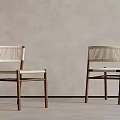 Pair of Modern Wooden Frame Chairs With White Woven Seat And Backrest