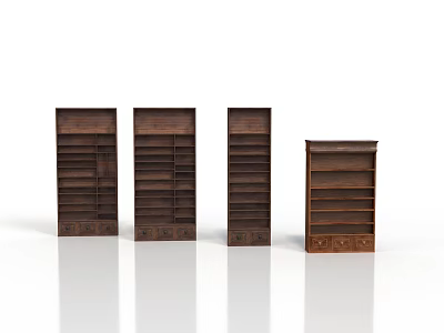 Set of Brown Wooden Bookshelves With Three Tall And One Short Storage Units 3d model