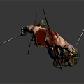 Warrior Character With Red Feathered Helmet Bare Chest And Sword Standing On Green Base