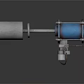 Industrial Mechanical Device With Blue Body Gray Cylinder And Metal Brackets