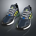 Adidas Modern Sporty Sneakers With Dark Upper Yellow Green Stripes White Laces And White Sole