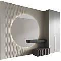 Modern Wavy Textured Background Wall Design With Circular Lighting Decor 3d model