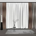 Modern Brown Floor Length Curtains With White Blinds In Bright Room Scenic View Decorative Vase And Rug