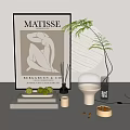 Stylish Ornament Decoration Set with Matisse Poster Green Plant Candle Vase and Geometric Decorations