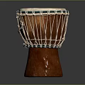 Traditional African Wooden Drum With White Head Green Trim And Rope Bindings