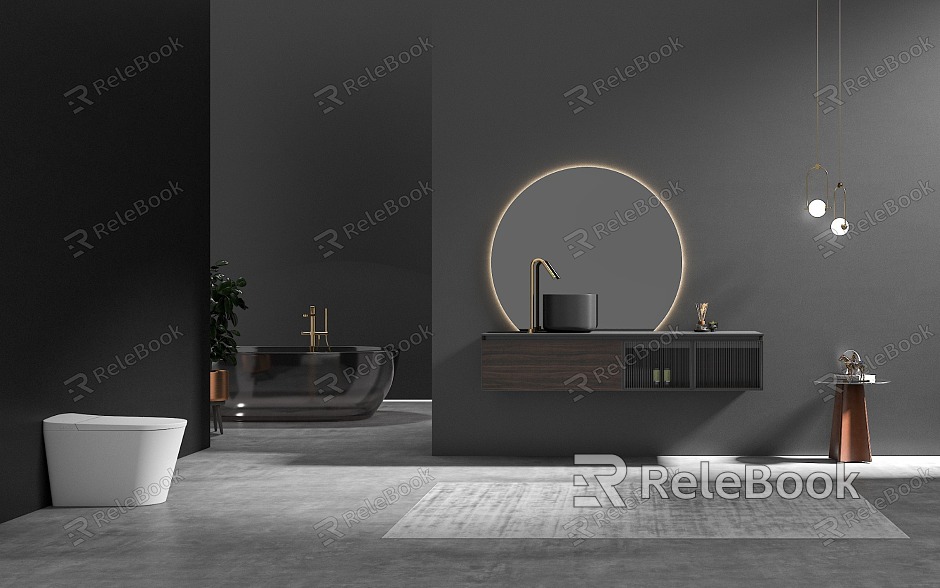 Dark Style Minimalist Toilet Exhibition Hall Lights and Shadows model