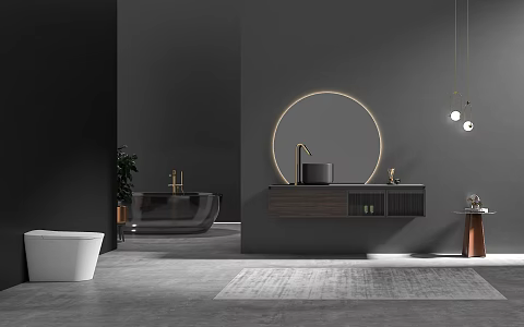 Dark Style Minimalist Toilet Exhibition Hall Lights and Shadows 3d model