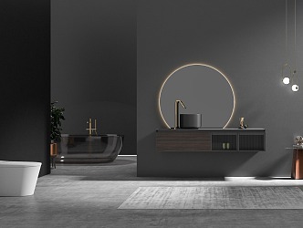 Dark Style Minimalist Toilet Exhibition Hall Lights and Shadows 3d model