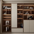 Modern Wooden And White Display Cabinet With Multiple Shelves Books Decorations Photo Frames And Sculptures