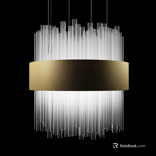 Modern Minimalist Chandelier With Transparent Glass Rods And Golden Metallic Band 3d model 