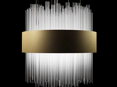 Modern Minimalist Chandelier With Transparent Glass Rods And Golden Metallic Band 3d model