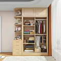 Modern Light Wood Wardrobe with Open Shelves Folded Clothes Storage and Decorative Elements
