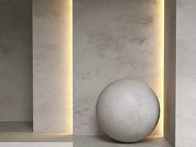 Gray Sphere Structure In Minimalist Space With Gray Walls And Column Lighting 3d model