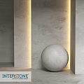 Gray Sphere Structure In Minimalist Space With Gray Walls And Column Lighting