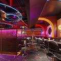 Modern Bar Interior With Colorful Neon Lights Wine Racks And Comfortable Seating