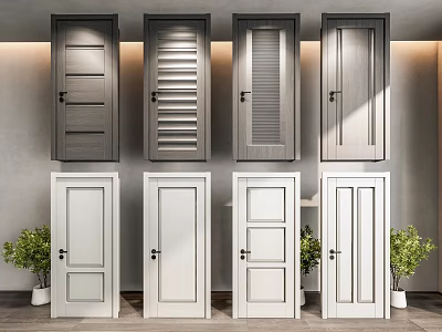 Swing Doors In Various Styles And Different Colors For Indoor Home Interior Display With Plants 3d model
