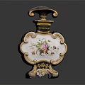 Ornate Household Decorative Bottle With Golden Trim Floral Pattern Carved Base And Curved Lid