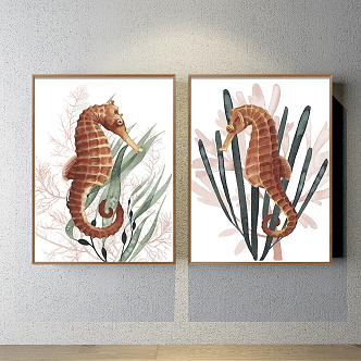 Mediterranean animal painting brown living room animal seahorse decorative painting 3d model