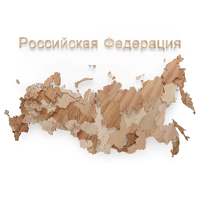 Russian Federation Themed Wall Decor with Wooden Map Shape and Natural Wood Pieces 3d model