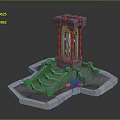 Ancient Stone Tower with Red Glowing Center and Surrounding Stone Steps 3d model