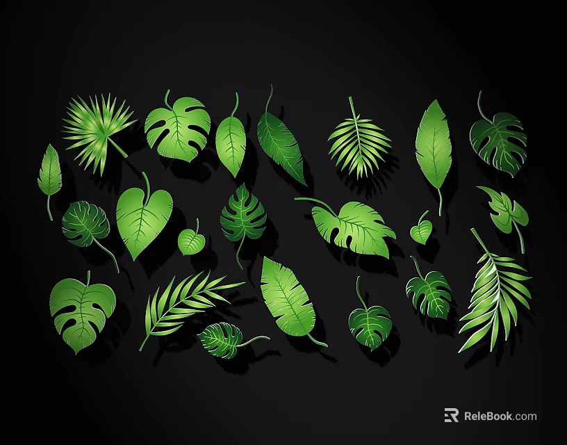 Green Tropical Leaf Wall Decor With Various Plant Leaf Shapes 3d model 