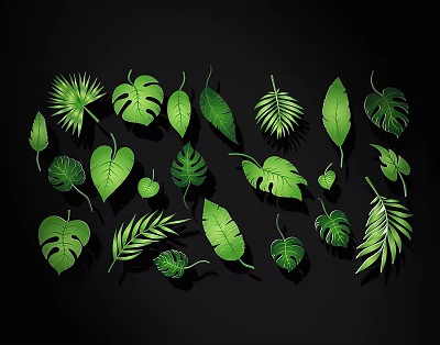 Green Tropical Leaf Wall Decor With Various Plant Leaf Shapes 3d model