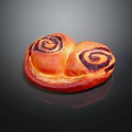 Heart Shaped Bread with Golden Crust Dark Swirl Patterns and Shiny Surface on Black Background
