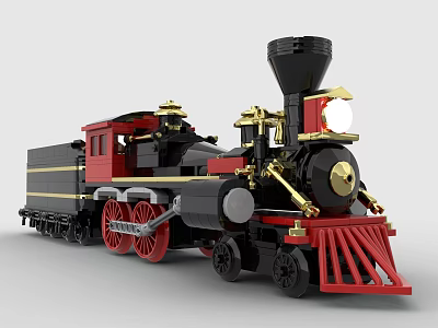 Brick Built Vintage Steam Locomotive With Red Black Details 3d model