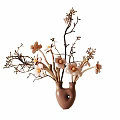 Unique Brown Vase With Pink Flowers And Decorative Twigs For Home Decor