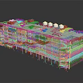 Cartoon Style Multi Layered Building Scaffolding Structure With Colorful Blocks And White Domes