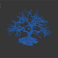 Isolated Leafless Tree With Thin Trunk And Exposed Roots On Dark Background