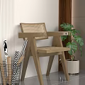 Modern Leisure Chair With Wooden Frame Woven Backrest Armrests And Green Plant