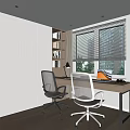 Modern Study Room Interior With Writing Desk Office Chairs Bookshelf And Window