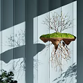 Creative Hanging Decoration Floating Island With Green Moss Tree Roots And Branches 3d model